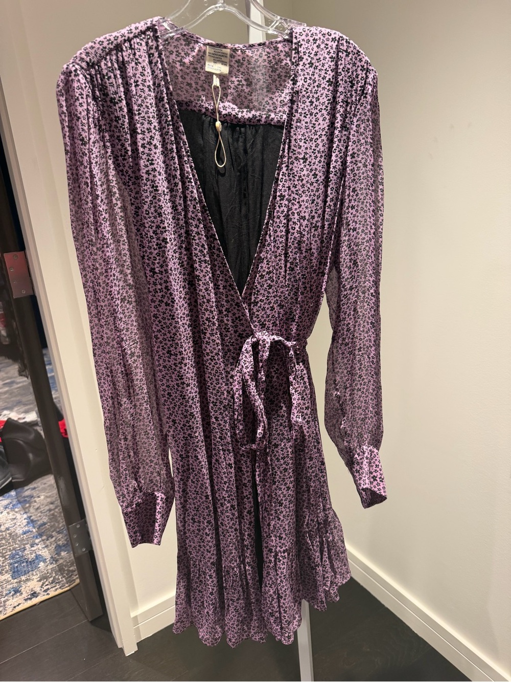 Lavender Floral Wrap Dress with Waist Tie
